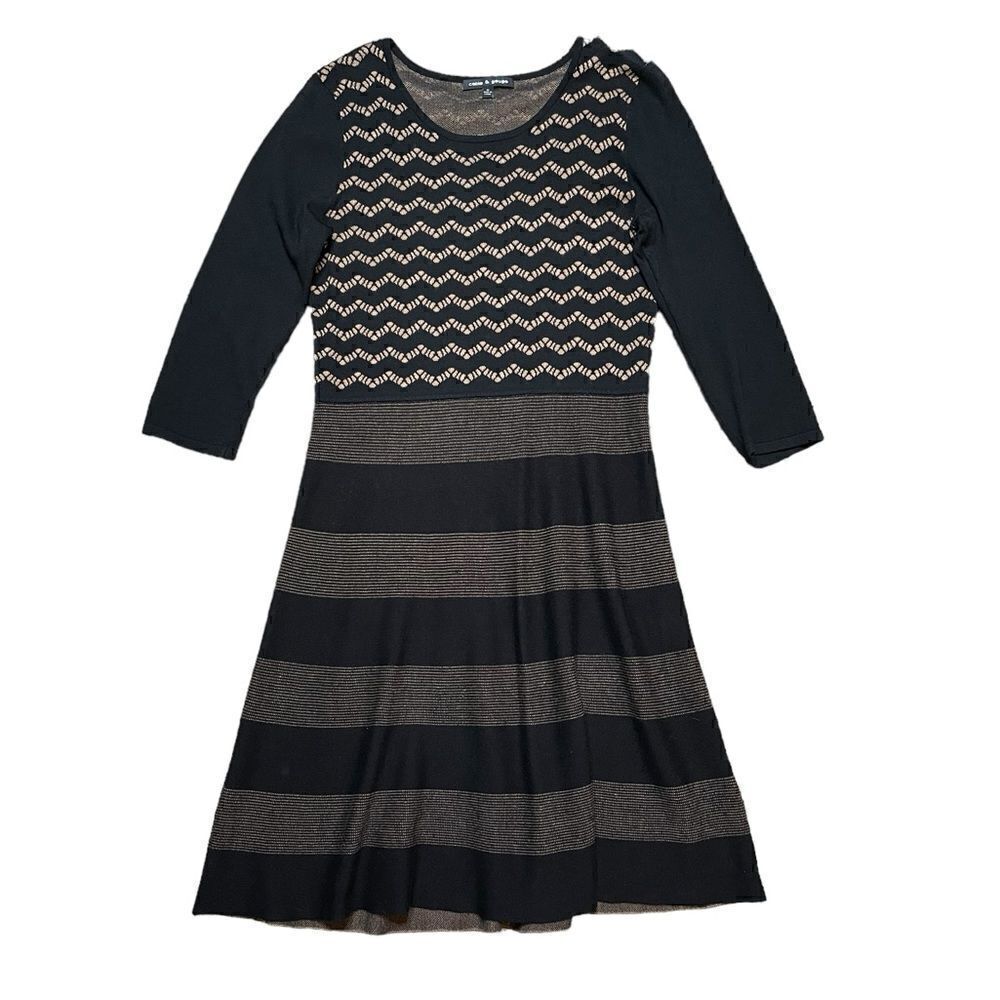 CABLE & GAUGE Sweater Dress Black Tan Size Medium